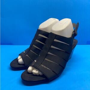 Bandolino Galedale Womens 10 M Black Fabric Slingback Wedge Sandals Shoes